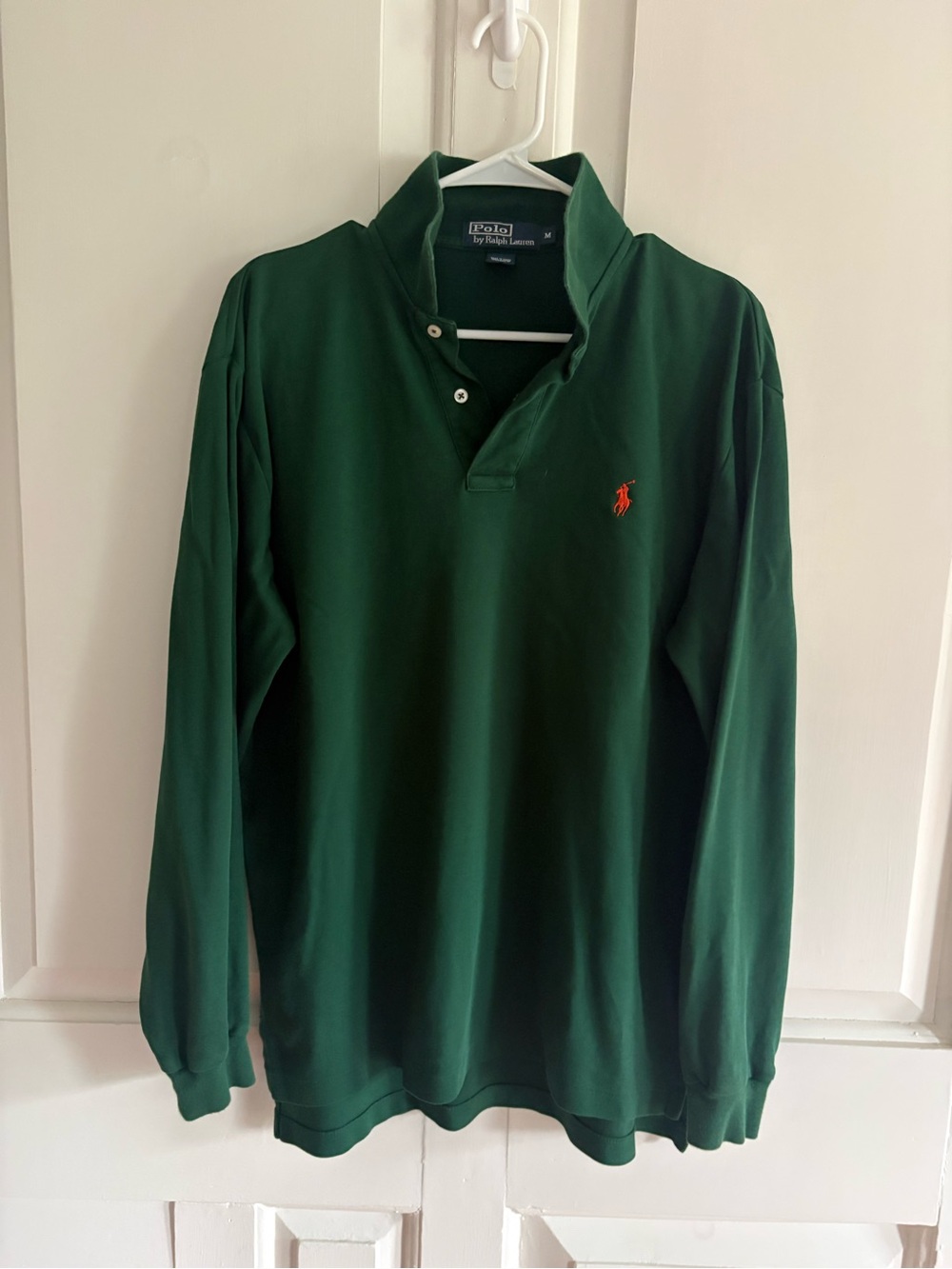 Polo Ralph Lauren Mens M Long Sleeve Green Polo Shirt Red Pony Collared Top
